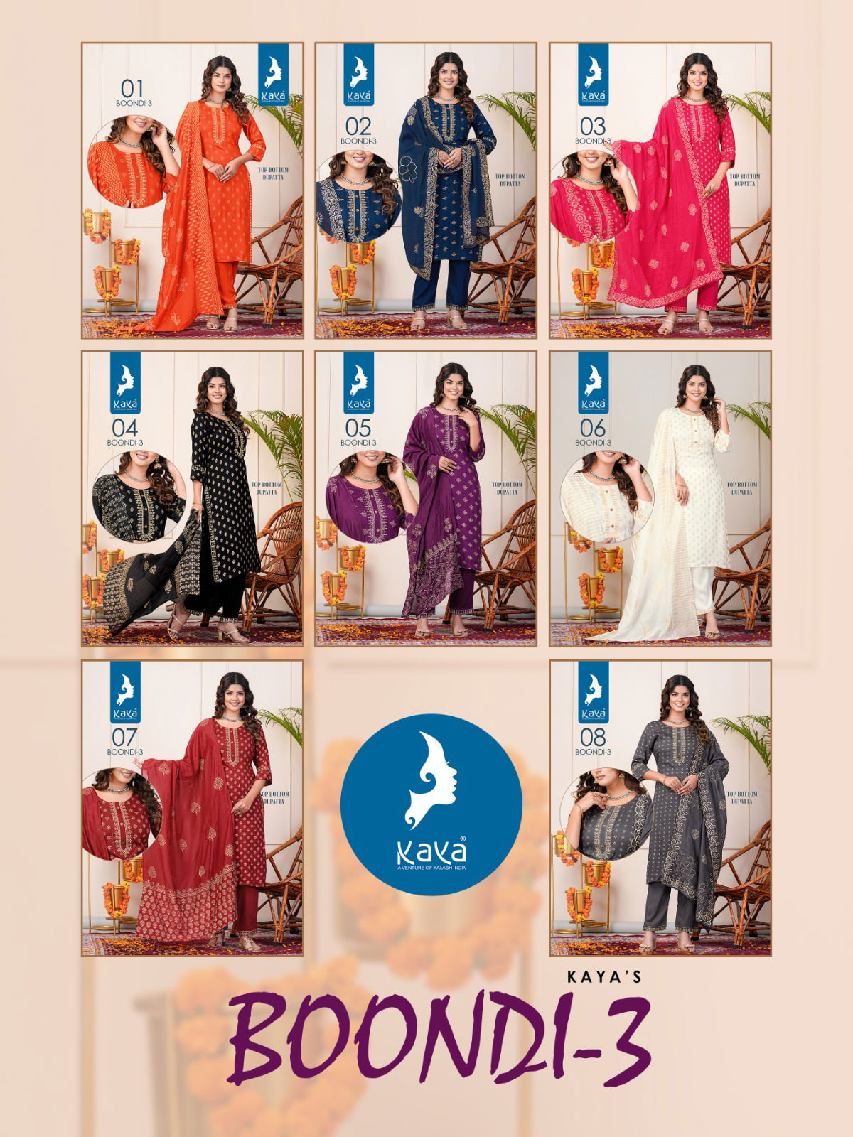 Boondi 3 By Kaya Straight Cut Rayon Printed Kurti With Bottom Dupatta Wholesale Shop In Surat